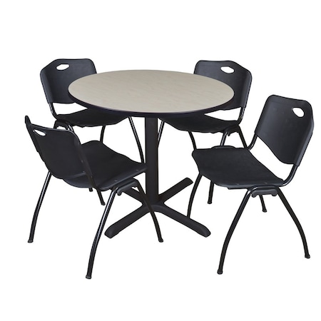 Cain Cain Round Table & Chair Set, Wood, Metal, Plastic Top, Maple TB36RNDPL47BK